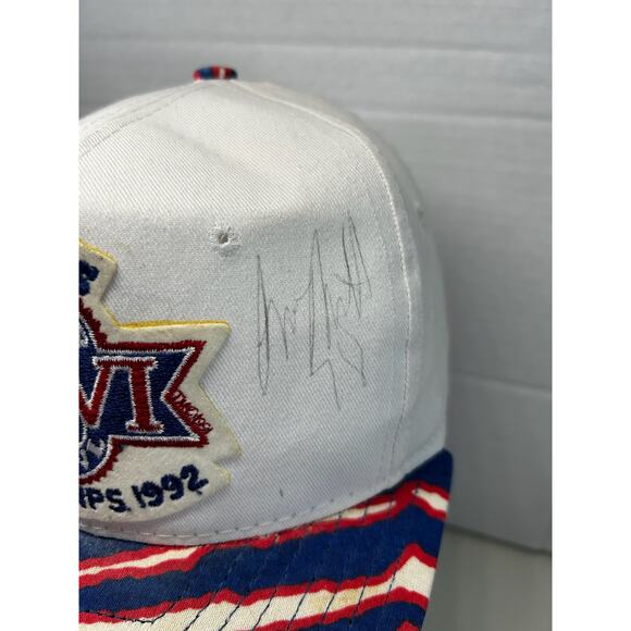VTG 1992 Buffalo Bills Super Bowl autograph Bruce Smith Jeff Wright hat DAMAGED - Picture 3 of 16